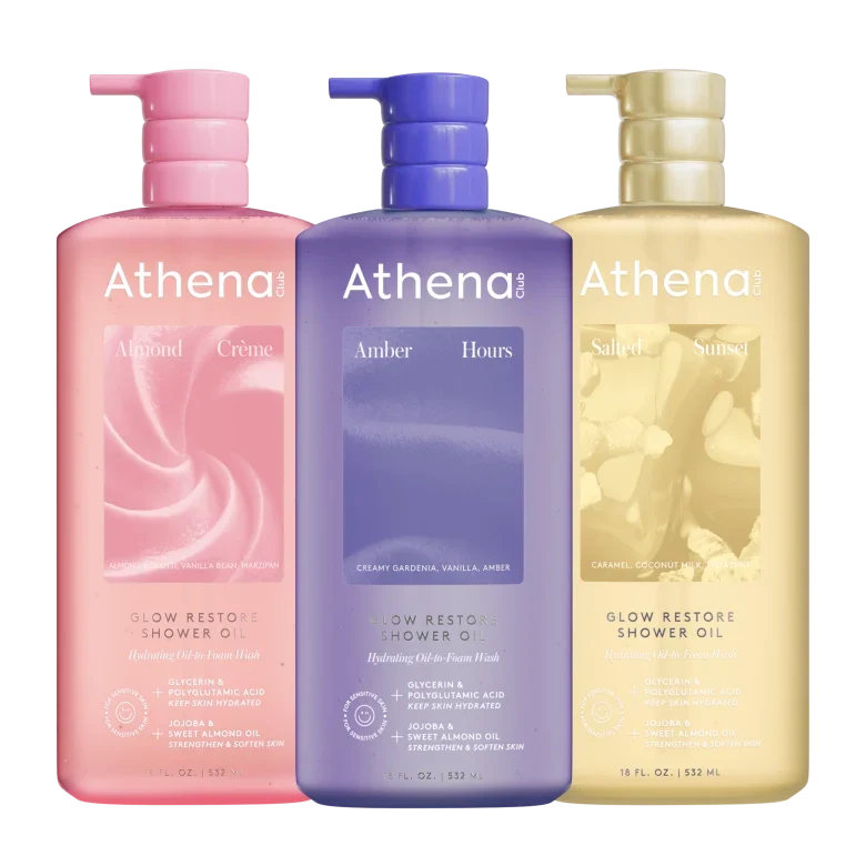 Glow Restore Shower Oil Trio P1 Almond Creme, Amber Hours, Salted Sunset